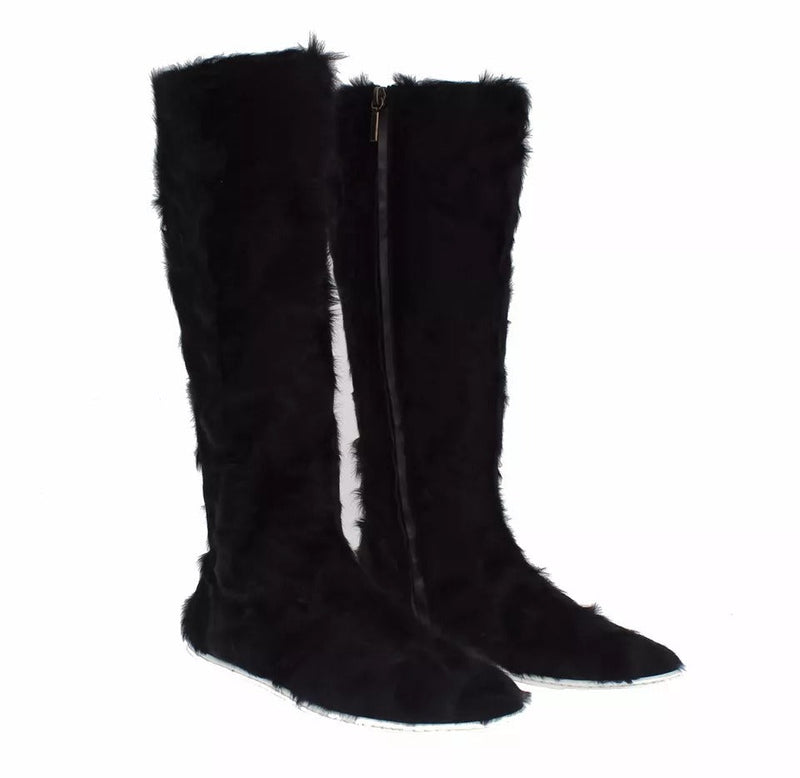 Black Xiangao Lamb Fur Leather Boots Shoes Dolce & Gabbana