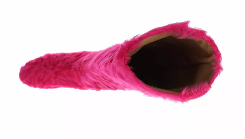 Pink Lamb Fur Leather Flat Boots Shoes Dolce & Gabbana