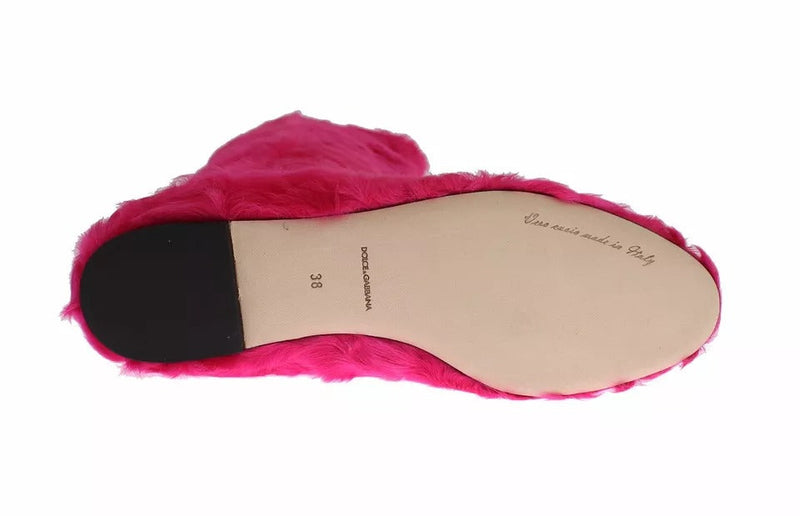 Pink Lamb Fur Leather Flat Boots Shoes Dolce & Gabbana