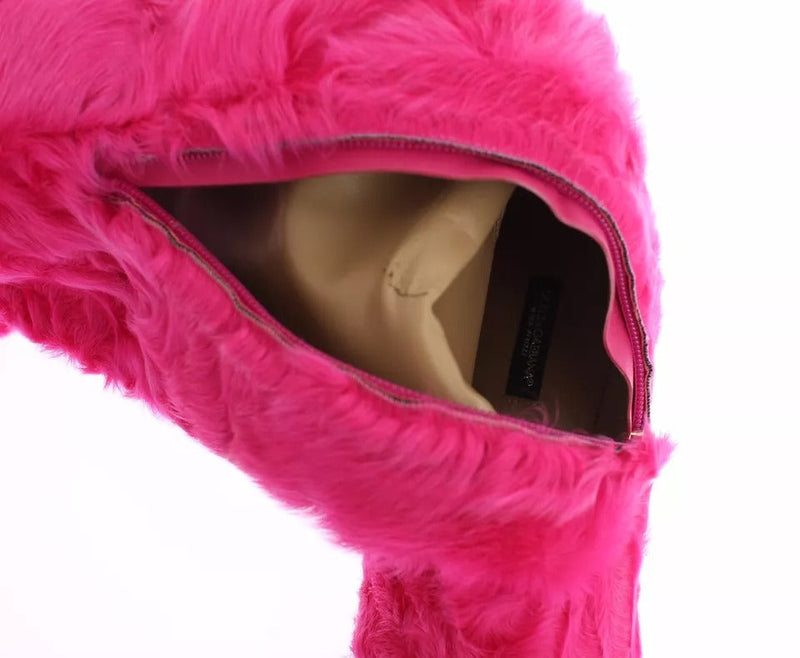 Pink Lamb Fur Leather Flat Boots Shoes Dolce & Gabbana