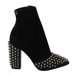Black Suede Studded Heels Ankle Boots Shoes Philipp Plein