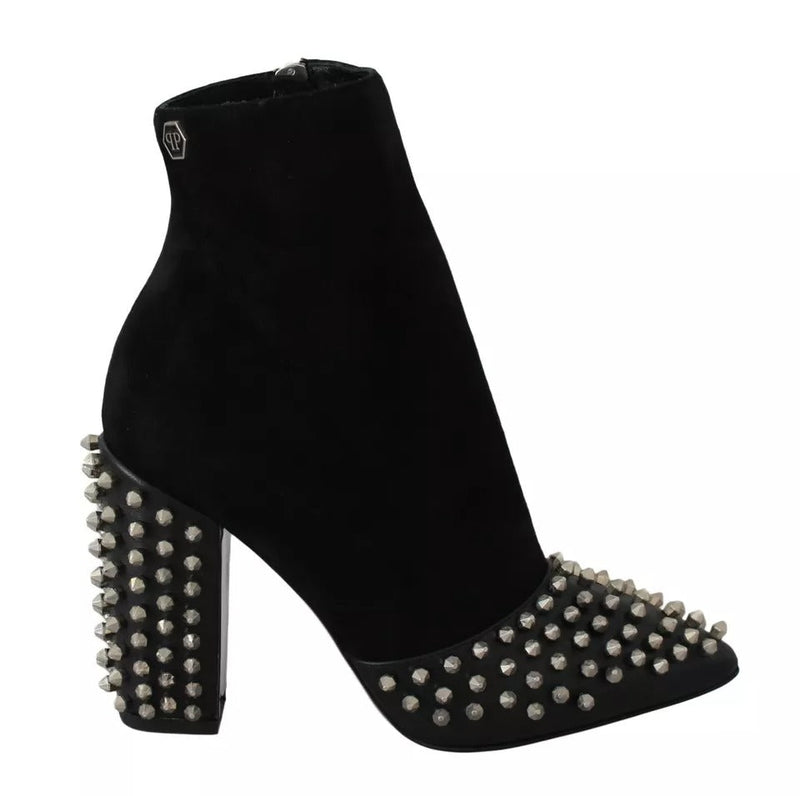Black Suede Studded Heels Ankle Boots Shoes Philipp Plein