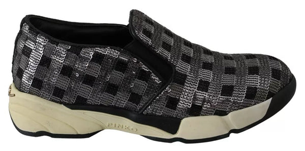 Silver Black Slip-on Sequence Design Sneakers Shoes PINKO