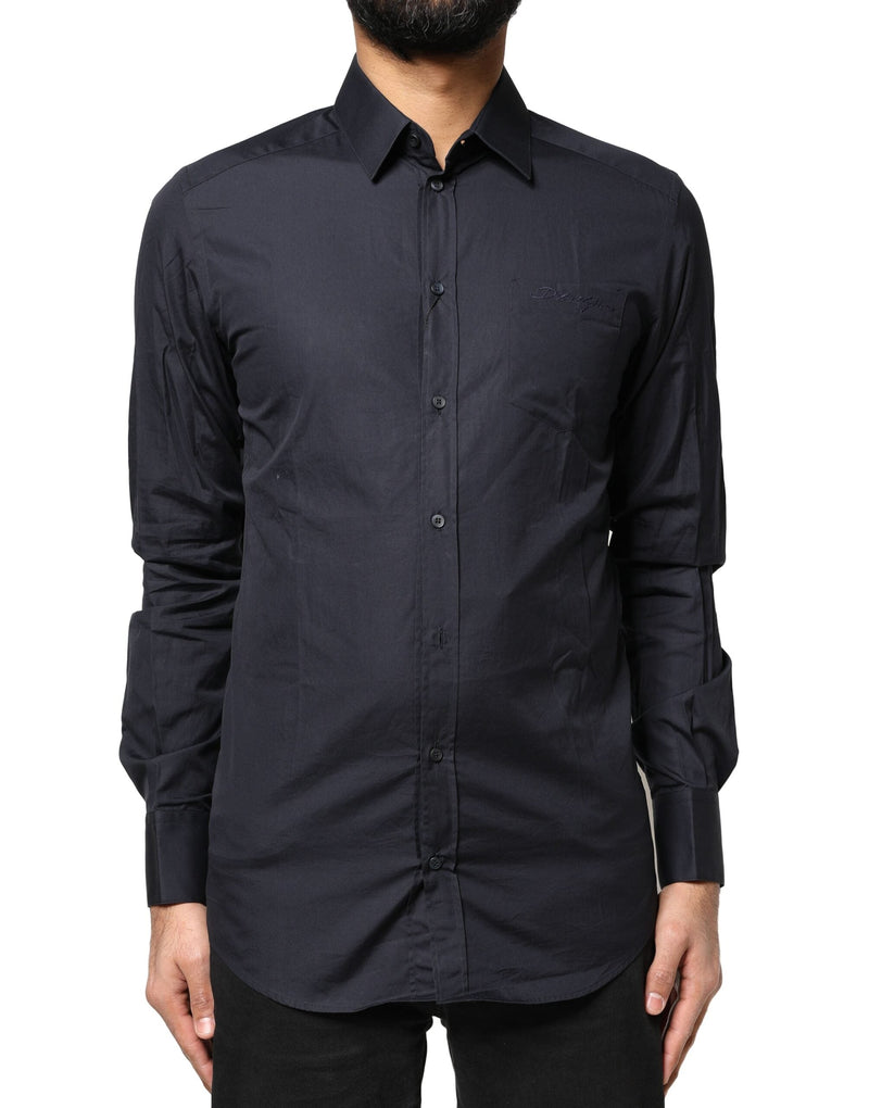 Dark Blue GOLD Cotton Long Sleeves Dress Shirt Dolce & Gabbana