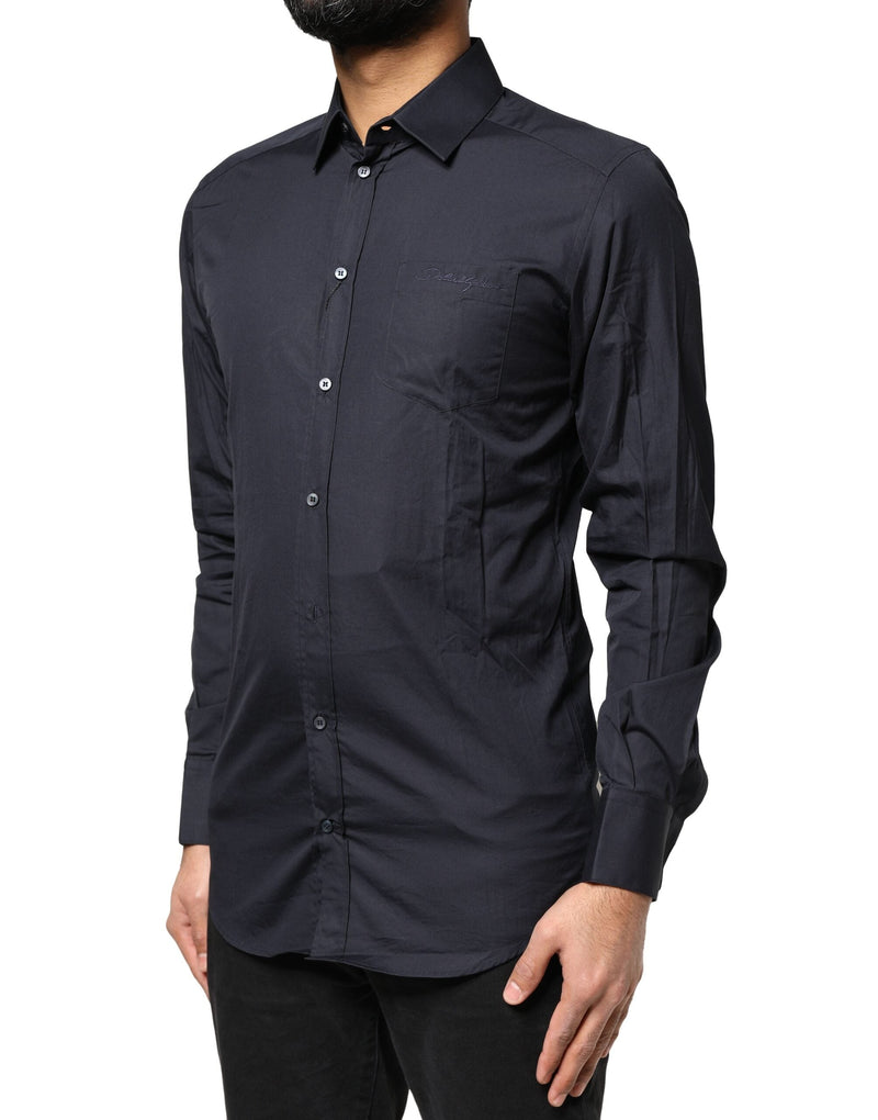 Dark Blue GOLD Cotton Long Sleeves Dress Shirt Dolce & Gabbana
