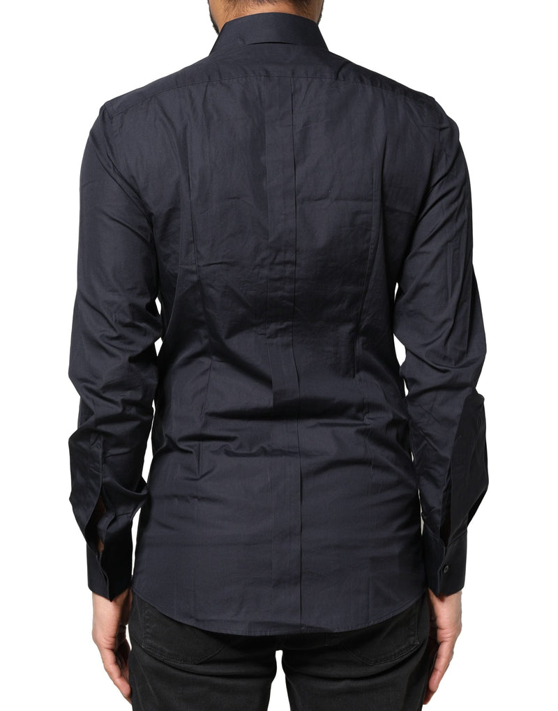Dark Blue GOLD Cotton Long Sleeves Dress Shirt Dolce & Gabbana