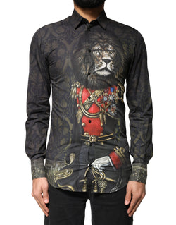 Black Royal Pet Portrait GOLD Dress Shirt Dolce & Gabbana