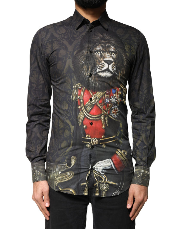 Black Royal Pet Portrait GOLD Dress Shirt Dolce & Gabbana