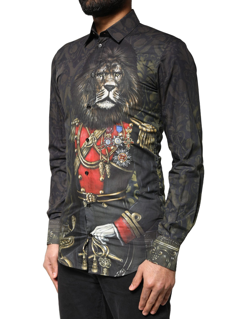 Black Royal Pet Portrait GOLD Dress Shirt Dolce & Gabbana