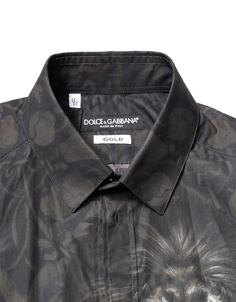 Black Royal Pet Portrait GOLD Dress Shirt Dolce & Gabbana