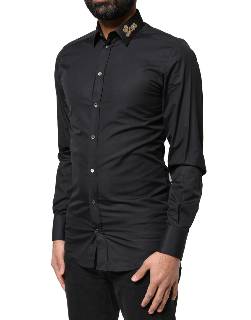 Black Love Embroidery GOLD Formal Dress Shirt Dolce & Gabbana