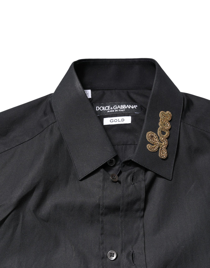 Black Love Embroidery GOLD Formal Dress Shirt Dolce & Gabbana
