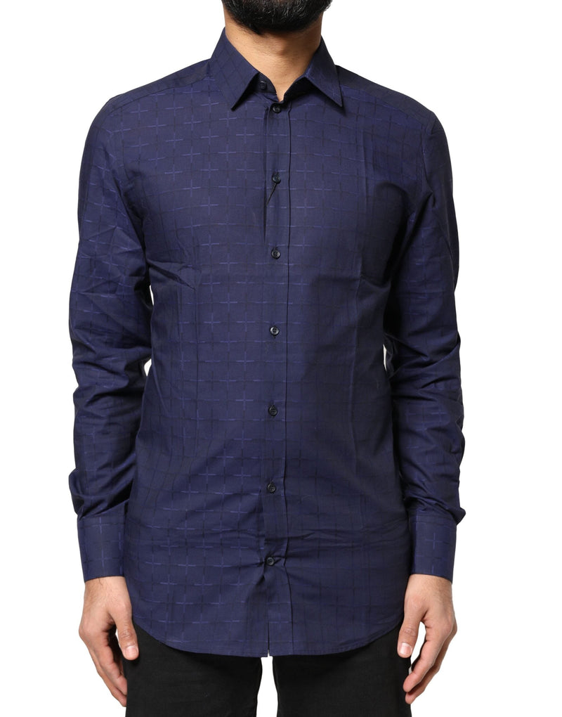 Blue Check Tartan GOLD Formal Dress Shirt Dolce & Gabbana