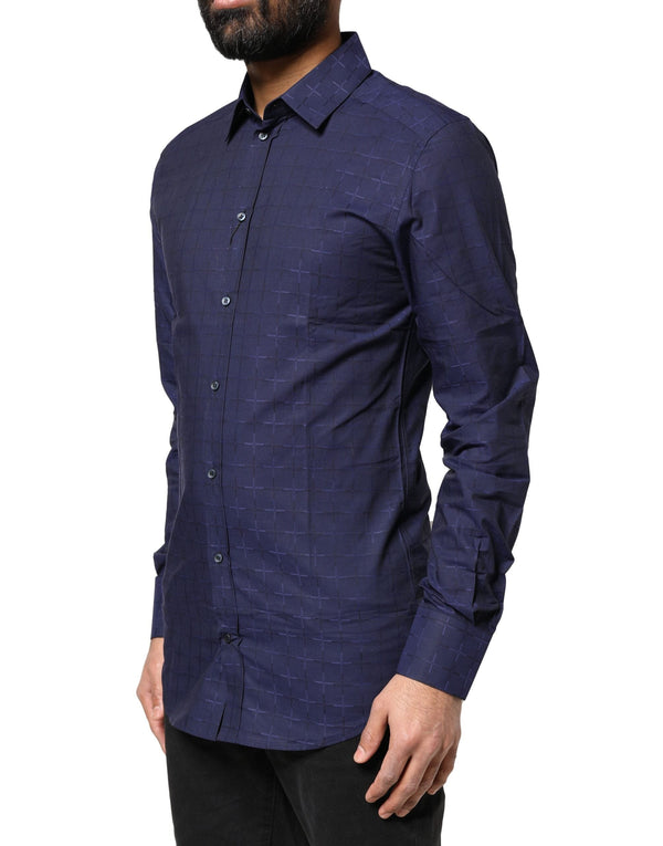 Blue Check Tartan GOLD Formal Dress Shirt Dolce & Gabbana