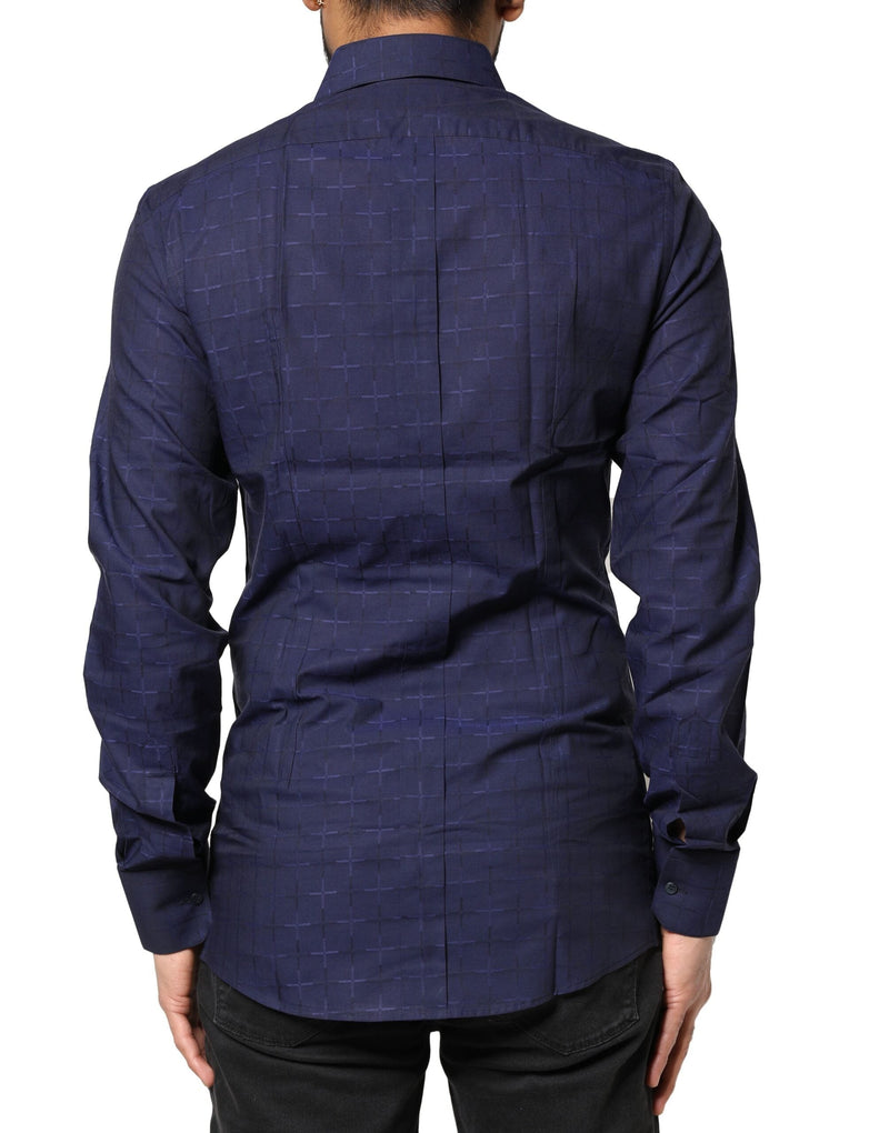 Blue Check Tartan GOLD Formal Dress Shirt Dolce & Gabbana