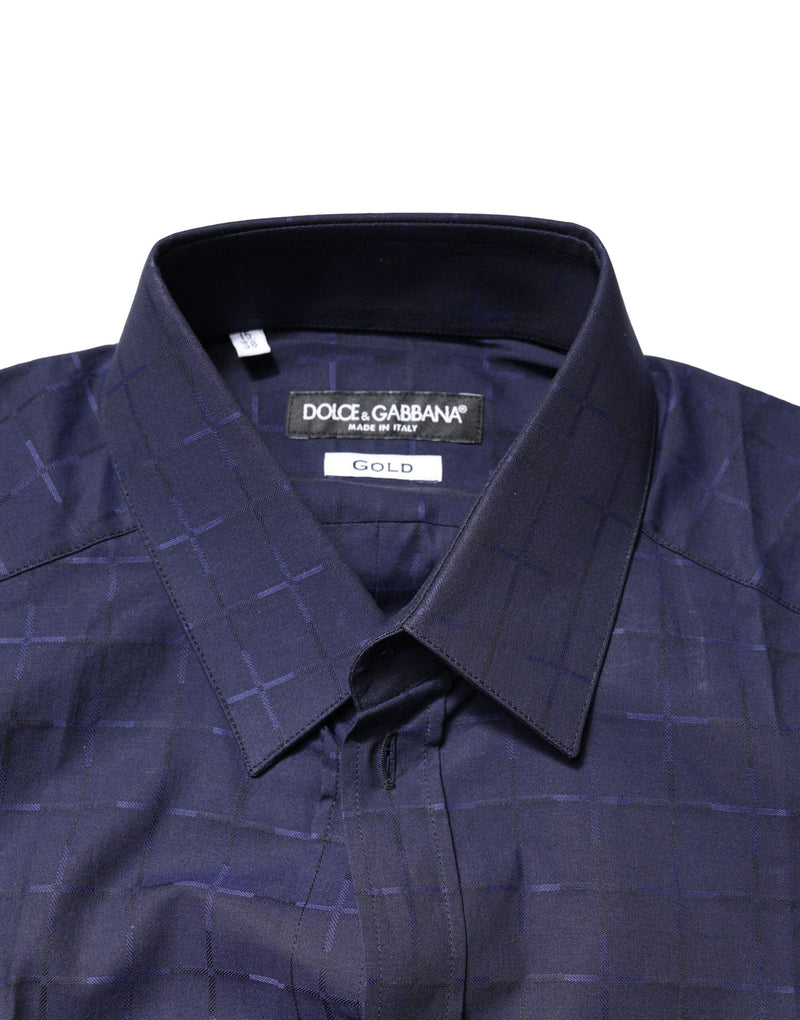Blue Check Tartan GOLD Formal Dress Shirt Dolce & Gabbana