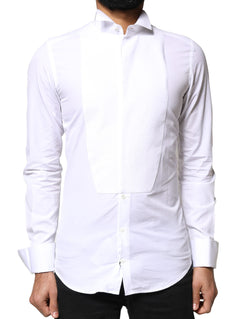 White GOLD Cotton Poplin Bib Formal Men Dress Shirt Dolce & Gabbana