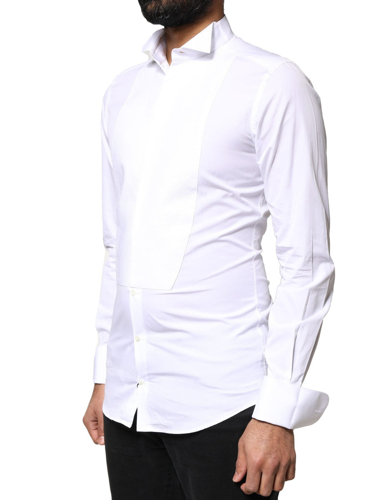 White GOLD Cotton Poplin Bib Formal Men Dress Shirt Dolce & Gabbana