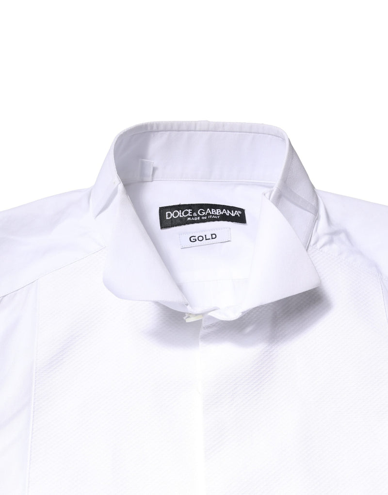 White GOLD Cotton Poplin Bib Formal Men Dress Shirt Dolce & Gabbana