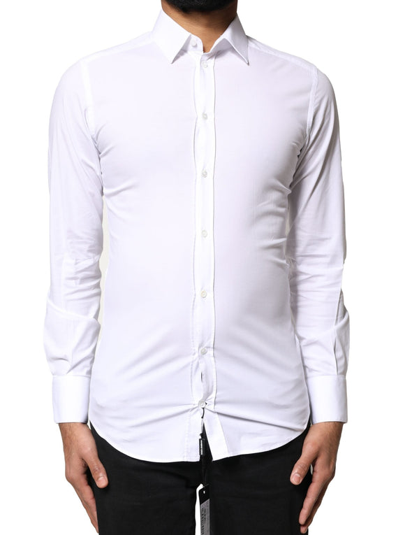 White GOLD Cotton Long Sleeves Dress Shirt Dolce & Gabbana