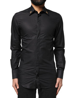 Black GOLD Cross Embellished Men Dress Shirt Dolce & Gabbana