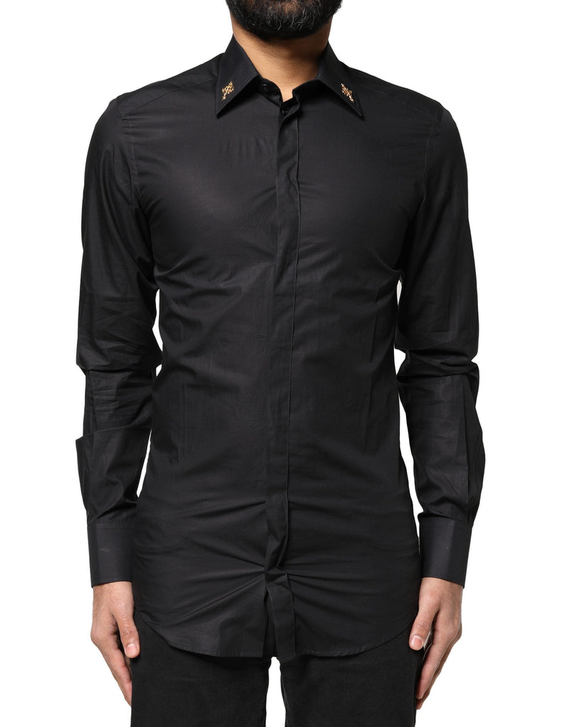 Black GOLD Cross Embellished Men Dress Shirt Dolce & Gabbana