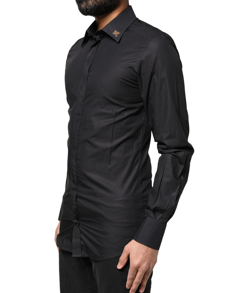 Black GOLD Cross Embellished Men Dress Shirt Dolce & Gabbana