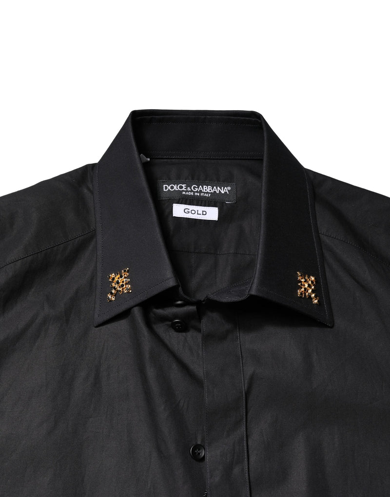 Black GOLD Cross Embellished Men Dress Shirt Dolce & Gabbana