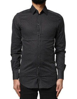 Black GOLD Patterned Cotton Men Dress Shirt Dolce & Gabbana