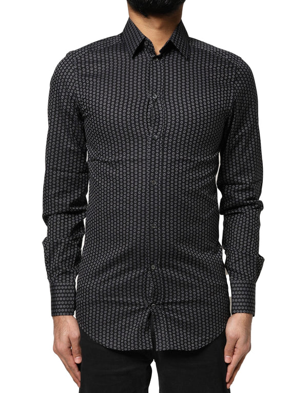 Black GOLD Patterned Cotton Men Dress Shirt Dolce & Gabbana
