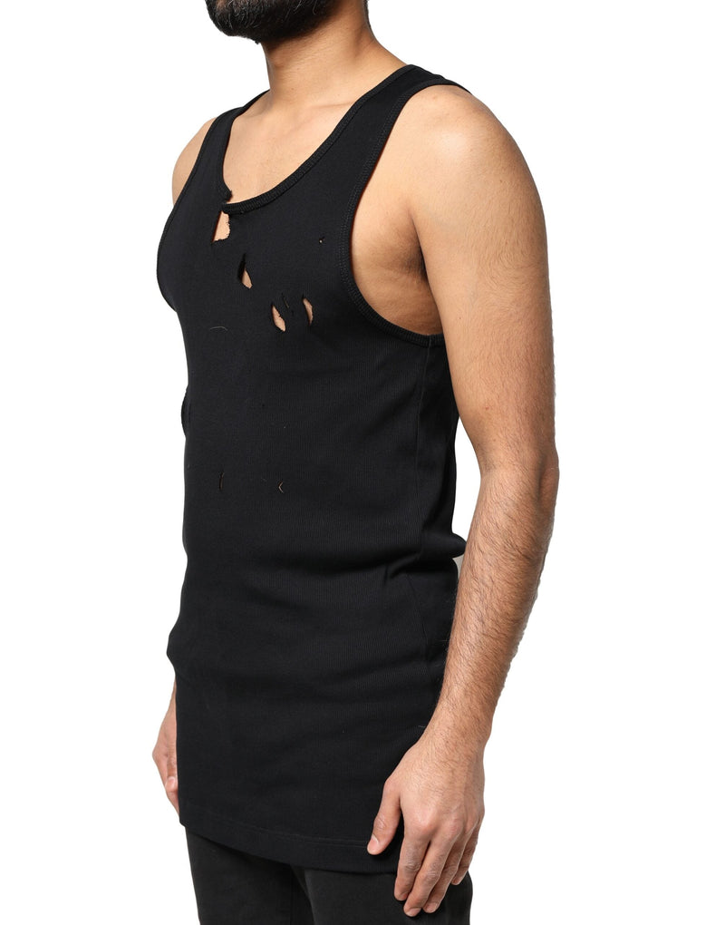 Black Cotton Rip Style Sleeveless Men Tank T-shirt Dolce & Gabbana