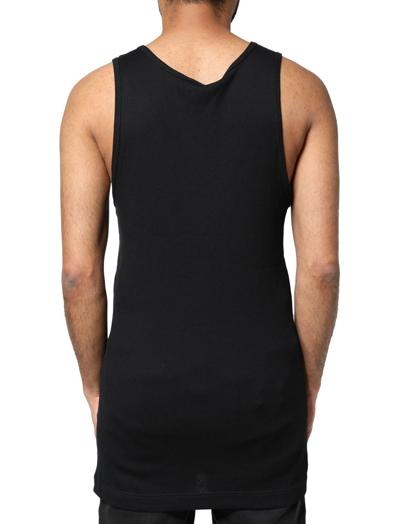 Black Cotton Rip Style Sleeveless Men Tank T-shirt Dolce & Gabbana