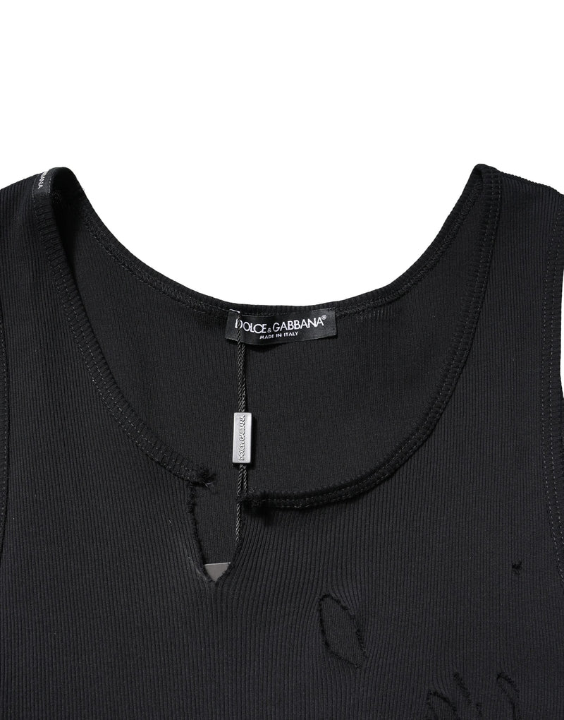 Black Cotton Rip Style Sleeveless Men Tank T-shirt Dolce & Gabbana