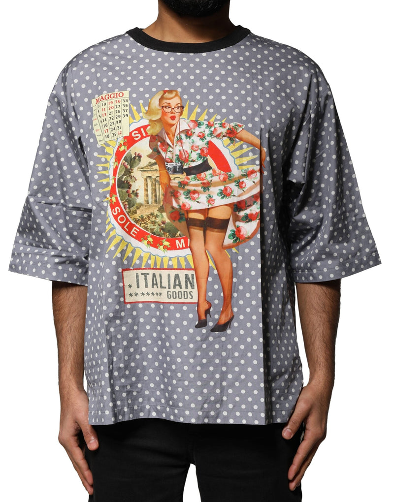 Gray Polka Dot Pin-Up Print Crew Neck T-shirt Dolce & Gabbana