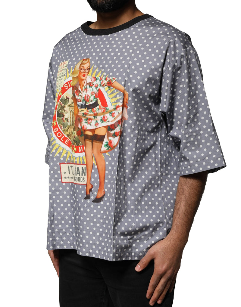 Gray Polka Dot Pin-Up Print Crew Neck T-shirt Dolce & Gabbana