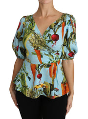 Vegetable Print Silk Top Extravaganza Dolce & Gabbana