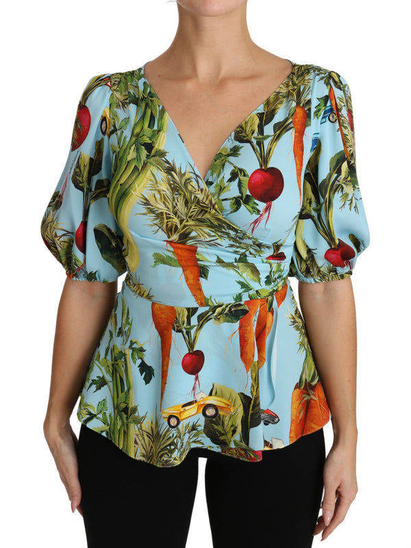 Vegetable Print Silk Top Extravaganza Dolce & Gabbana