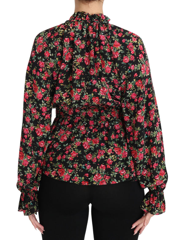 Elegant Black Floral Silk Shirt Dolce & Gabbana