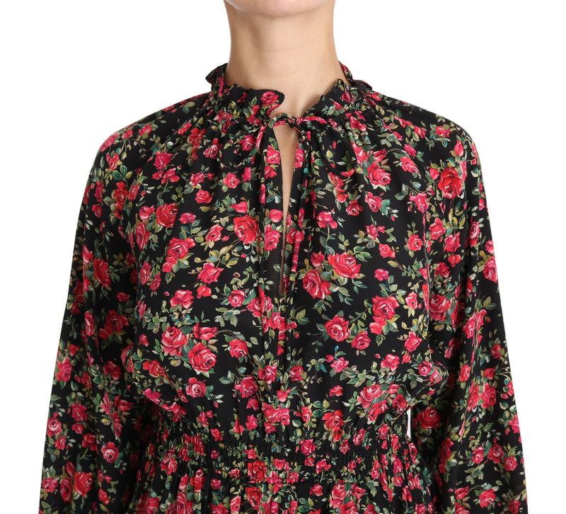 Elegant Black Floral Silk Shirt Dolce & Gabbana