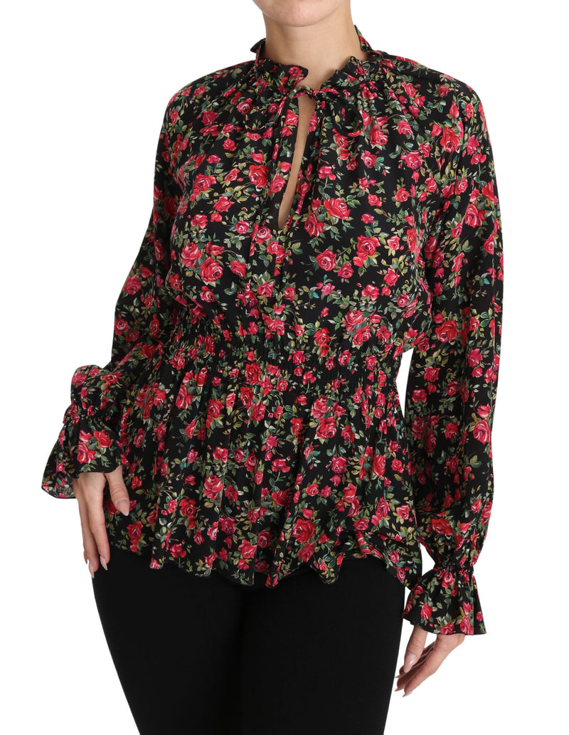 Elegant Black Floral Silk Shirt Dolce & Gabbana