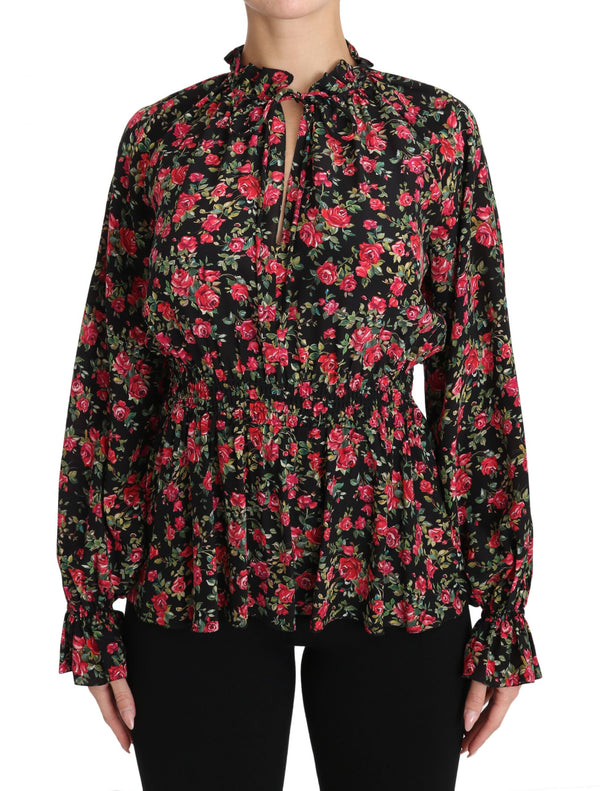 Elegant Black Floral Silk Shirt Dolce & Gabbana