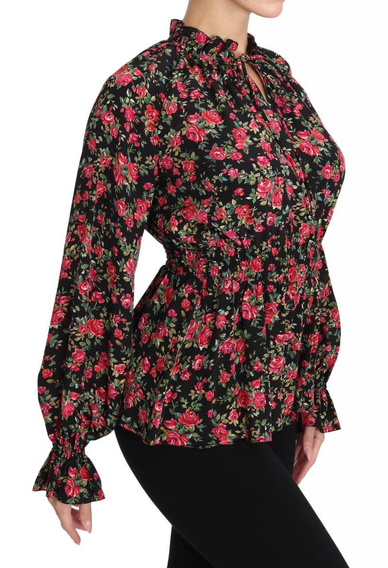 Elegant Black Floral Silk Shirt Dolce & Gabbana