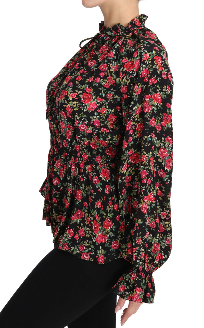 Elegant Black Floral Silk Shirt Dolce & Gabbana