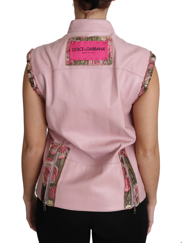 Stunning Pink Sleeveless Leather Vest Dolce & Gabbana