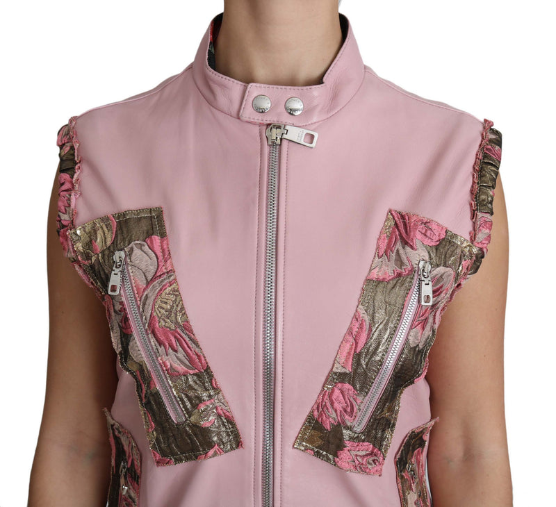 Stunning Pink Sleeveless Leather Vest Dolce & Gabbana