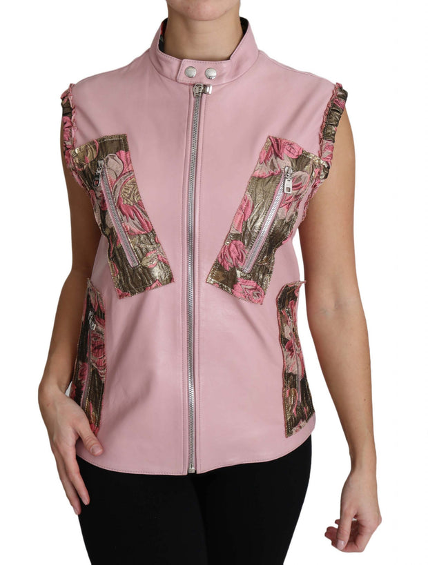 Stunning Pink Sleeveless Leather Vest Dolce & Gabbana