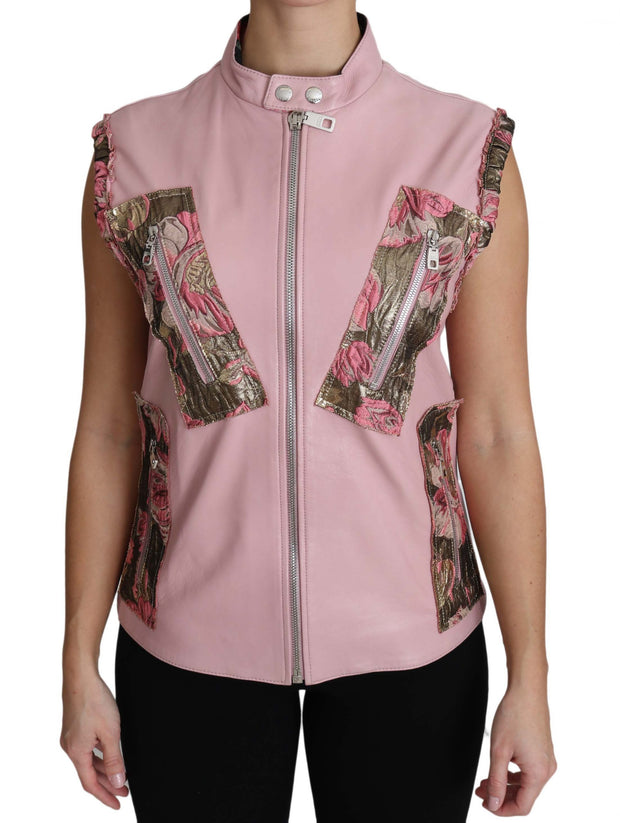 Stunning Pink Sleeveless Leather Vest Dolce & Gabbana