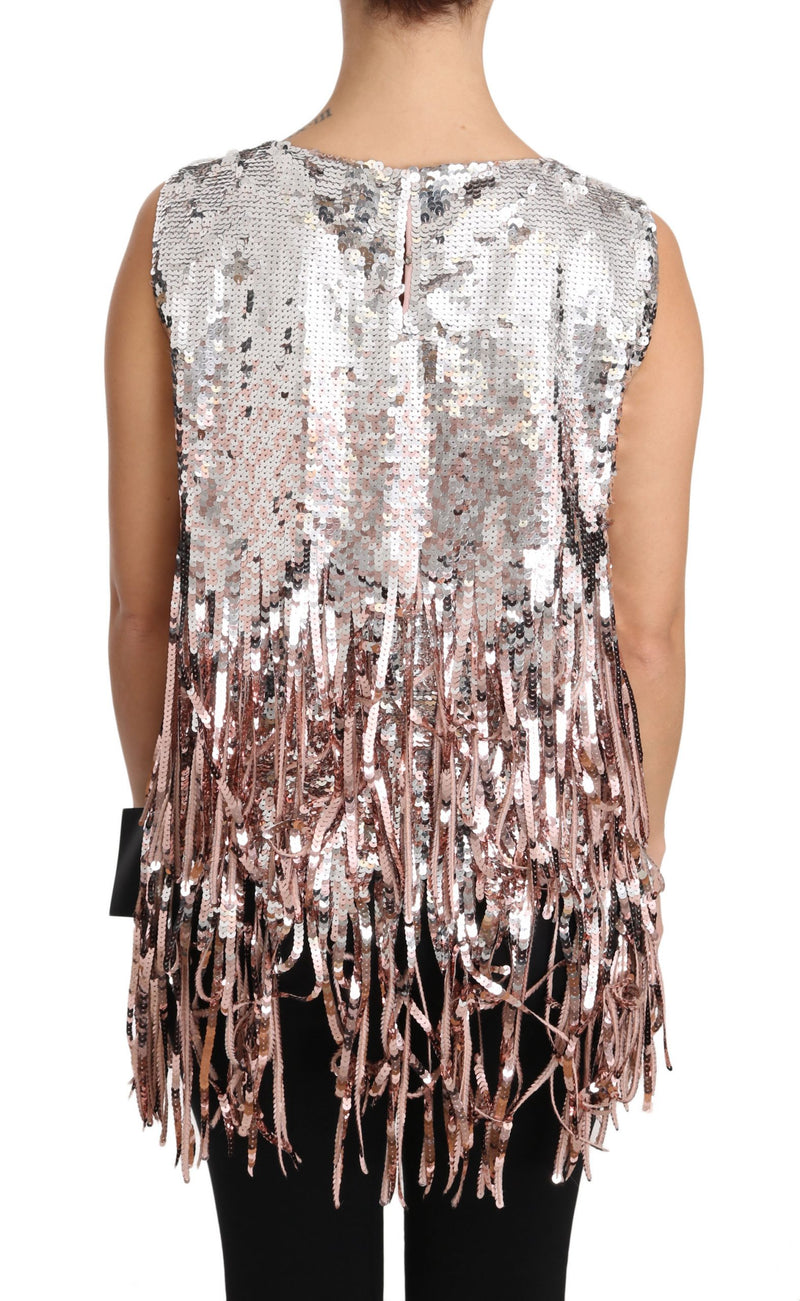 Golden Pink Sequined Fringe Elegance Top Dolce & Gabbana