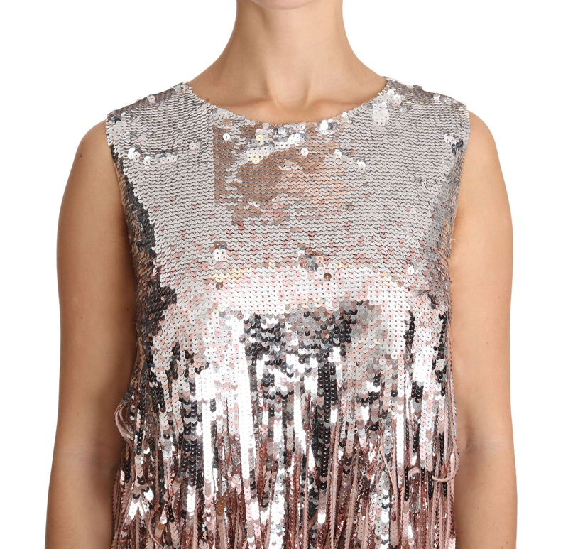 Golden Pink Sequined Fringe Elegance Top Dolce & Gabbana