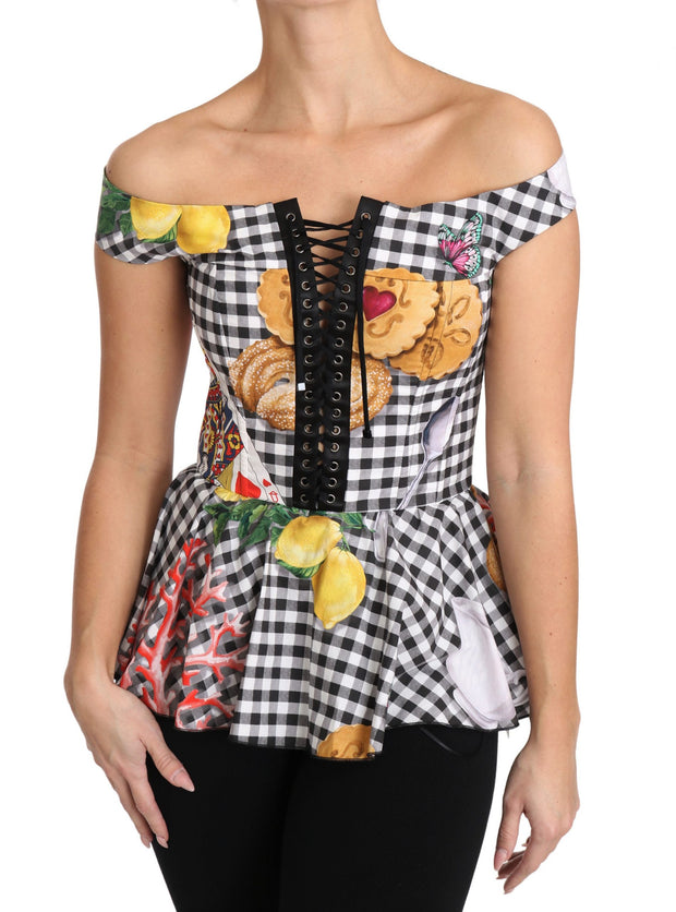 Chic Checkered Corset Top Blouse Dolce & Gabbana